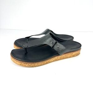 Naked Feet Black Leather Hadidd Sandals Women 9.5 Slip On Comfort